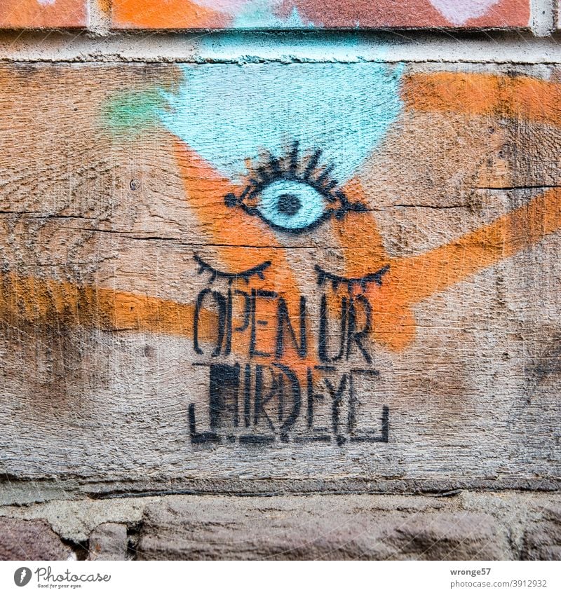 Recommendation | Open your third eye topic day Graffito THIRD EYE Deserted Colour photo Exterior shot Day Wall (building) Characters Graffiti Wall (barrier)