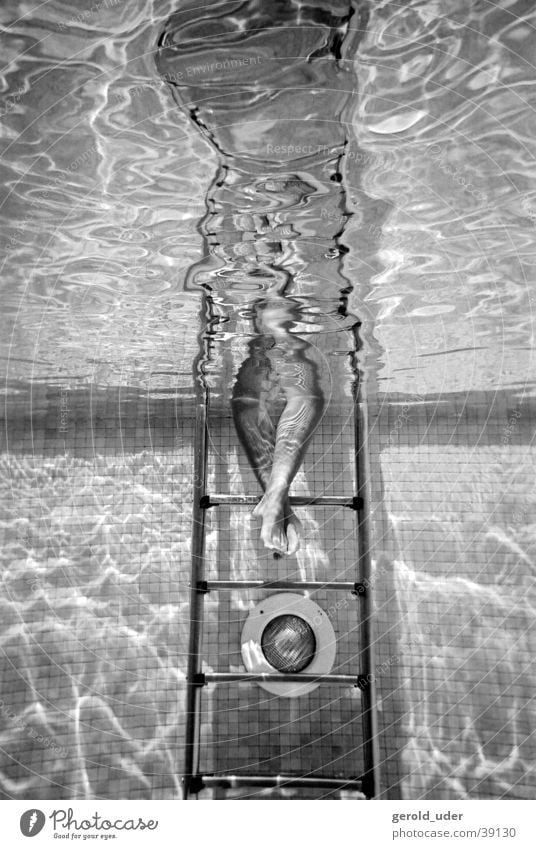 Feet in water Swimming pool Underwater photo Woman Summer Water Stairs Black & white photo Swimming & Bathing