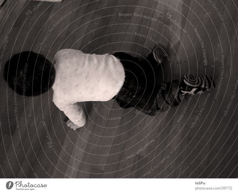 child Child Crawl Bird's-eye view Playing Human being Floor covering Dynamics Escape Black & white photo