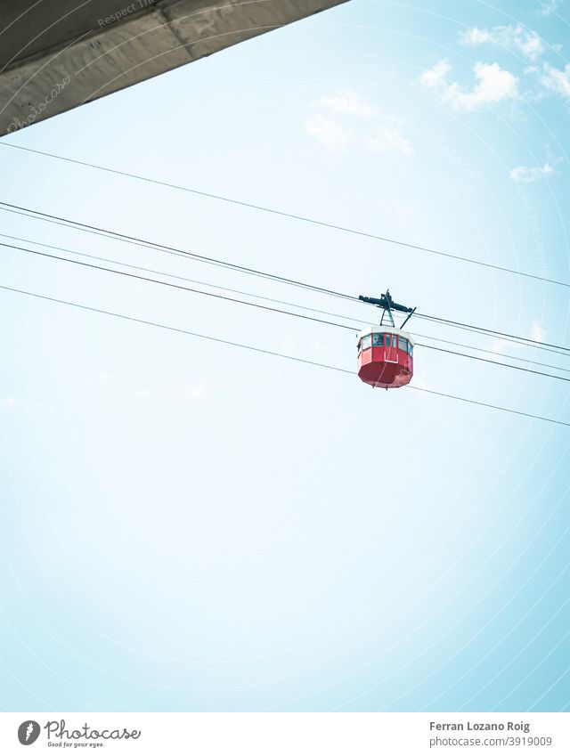 Red cableway with blue sky red Blue sky Clouds Cable Sky telepherique