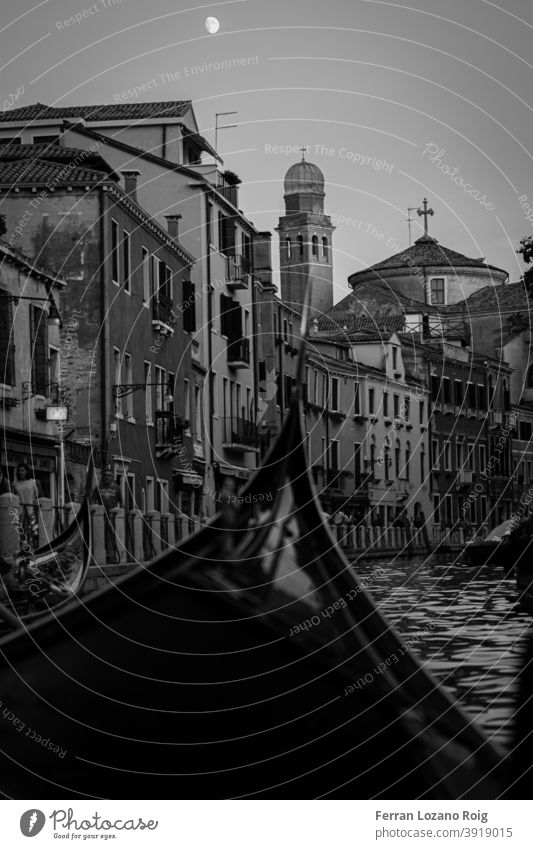 Afternoon in gondola in Venice with the moon Italy Gondola Moon Canal Grande canal black and white Building Old Nostalgia venezia