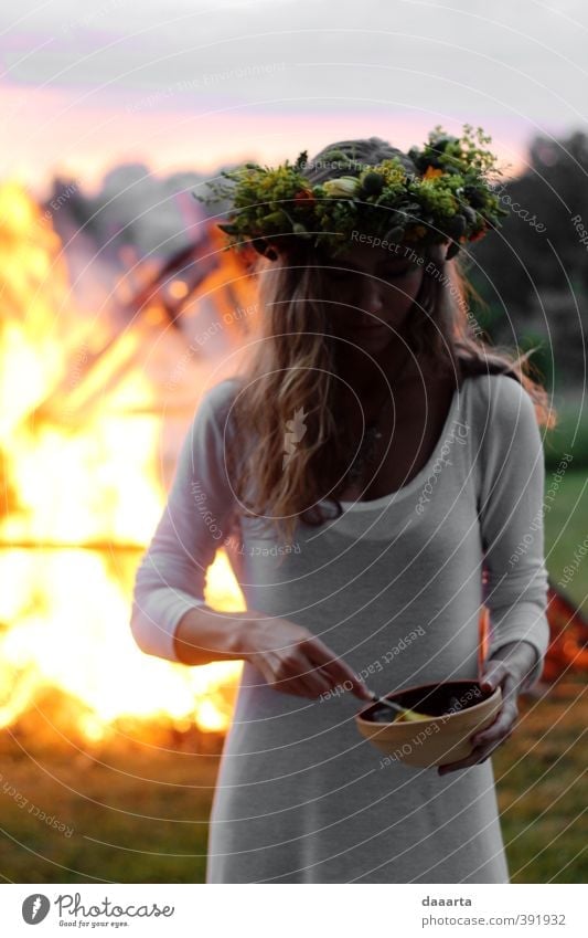 midsummer Liga Cheese Bowl Life Night life Feasts & Celebrations Eating Feminine Young woman Youth (Young adults) Woman Adults 1 Human being 18 - 30 years