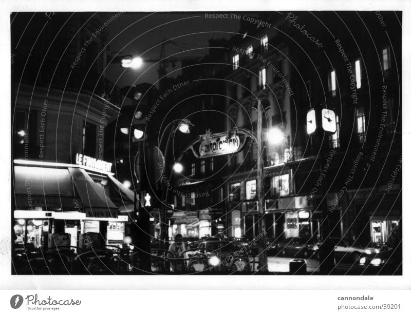 Paris at night Paris Métro Sidewalk café France Europe 1995 Black & white photo