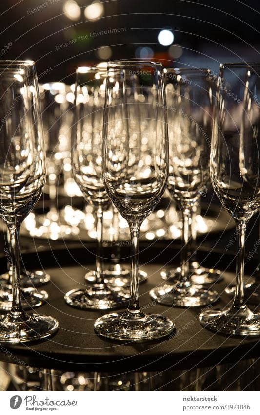 Empty Champagne Cups on Tray champagne glass tray sparkling empty wine alcohol collection elegance drink beverage restaurant serving closeup celebrate bubbly
