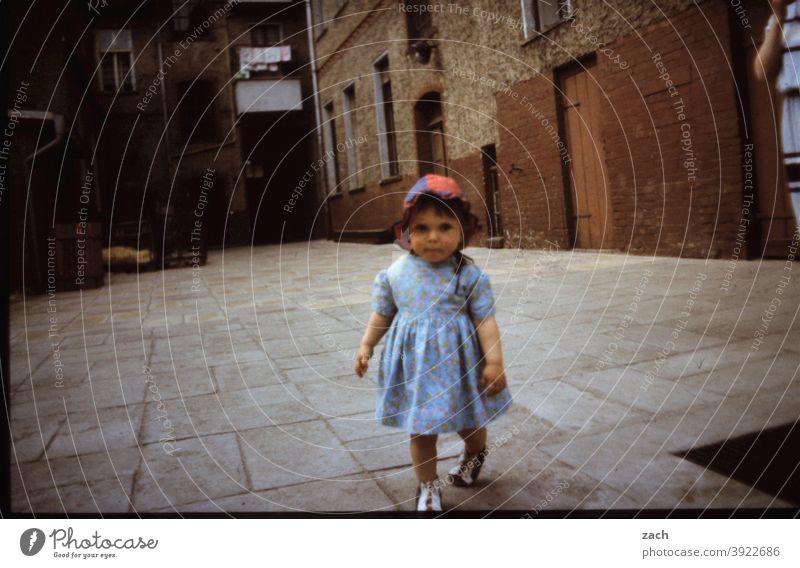 yard walk Girl Child Infancy Scan Slide Analog Retro Courtyard GDR Backyard Gloomy Walking Dress Toddler