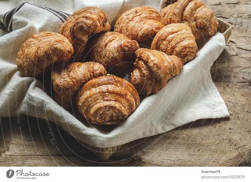 French Homemade fresh croissants food pastry breakfast bread french delicious bakery dessert sweet snack background tasty morning meal gold crust traditional