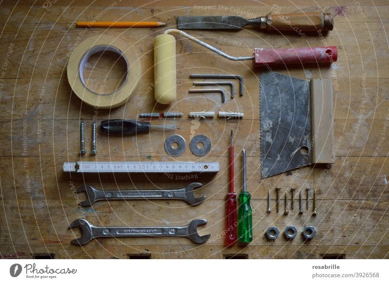 Order in chaos | Tools on the construction site tools workbench labour Construction site Build Craft (trade) Craftsperson Janitor Work and employment Workplace
