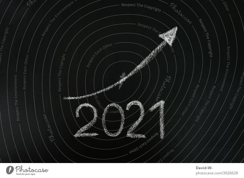2021 will be better - improvement / Positive Success Optimism New Year Blackboard Chalk ascent Balance sheet Arrow Upward Target Improvement