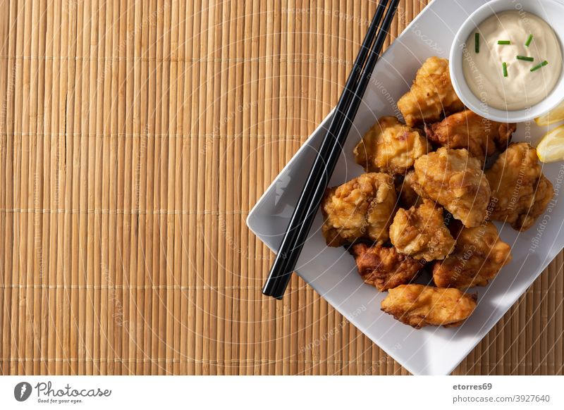 Spicy chicken karaage asian chopsticks cooked crispy cuisine delicious dinner dried eat fast fast food japanese japanese food lunch marinated mayonnaise meat