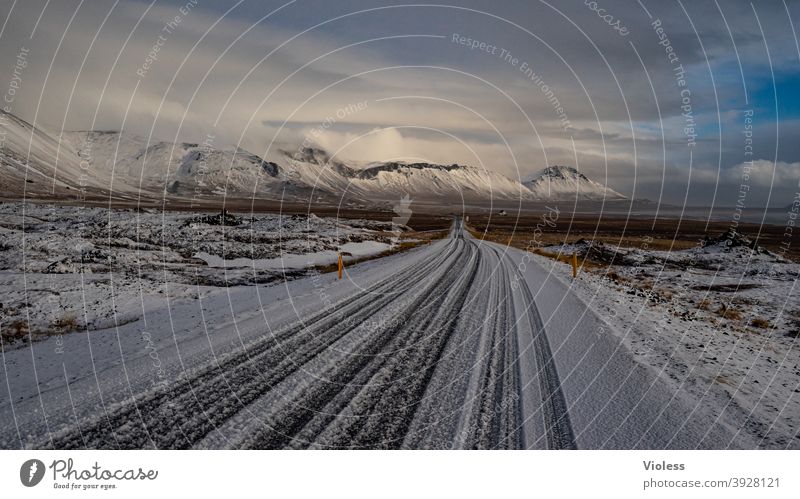 Road to 2021 Iceland Vacation & Travel naturally Landscape Frost Blue Deserted Mountain Nature infinitely Clouds Snow mountains Street Direct Frozen