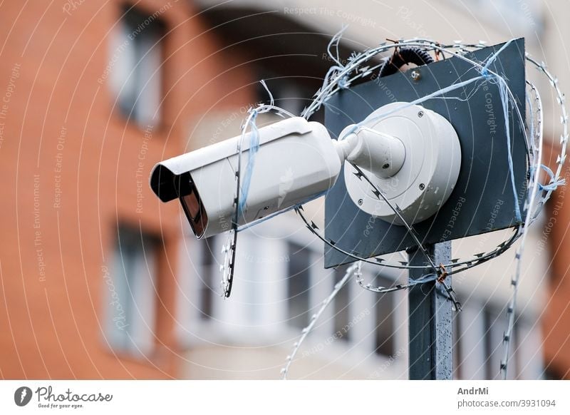 Surveillance cameras building facade closeup. Electronic circuit. The concept of security. equipment recording privacy spy lens outdoor monitoring protection