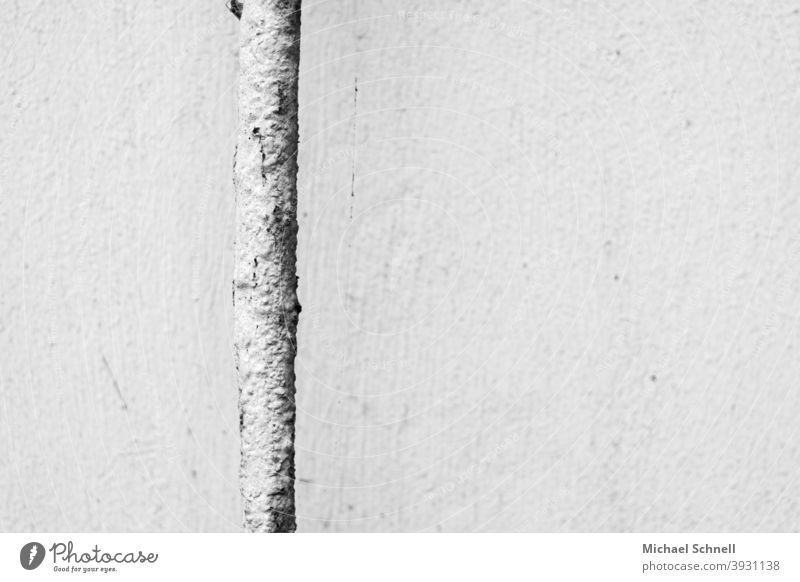 White rusted pipe in front of white house wall white background Conduit conduit Rust Old Exterior shot Facade Gray