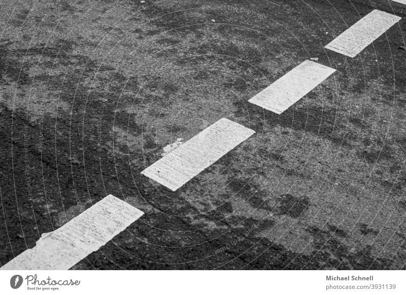 Road marking for pedestrian crossing Lane markings Pedestrian crossing Marker line Markings Black & white photo Across