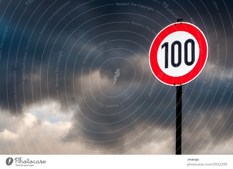 100 Road sign StVO Signs and labeling Speed 100 Speed limit Freeway Sky Storm clouds Safety Signage Road traffic