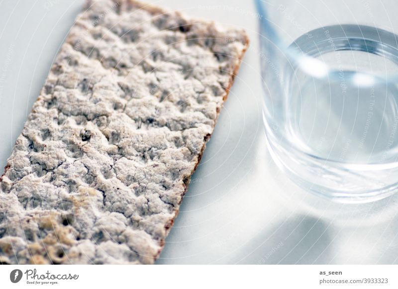 Water and bread Crispbread Diet Fasting Colour photo Food Nutrition Healthy Vegetarian diet Interior shot Eating Deserted low in calories Studio shot Glass