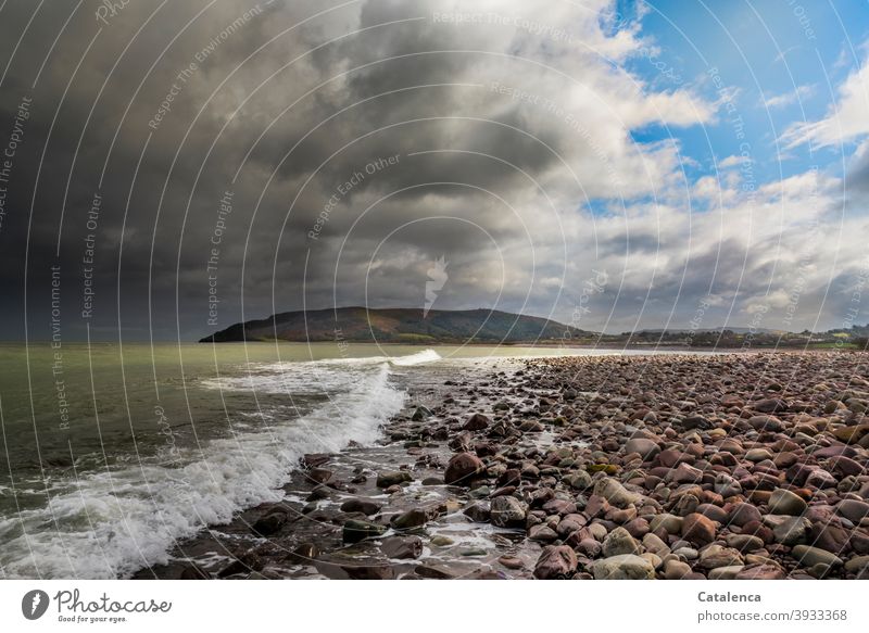 System relevant | The climate of our earth Landscape Nature coast Beach Ocean stones Stony Surf Waves Hill Weather Sky Clouds Thunder and lightning Bad weather