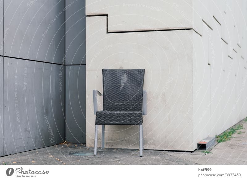 a chair alone in a corner Chair Wait Loneliness Gloomy Wall (building) Wall (barrier) Design Simple Esthetic Sit Folding chair Gray chairs Minimalistic