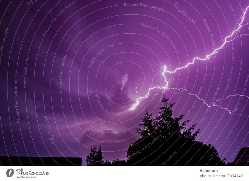 Thunderstorm with lightnings Storm weather cloud clouds city cities house houses germany summer spark discharge arc lightning flash electrostatic charge