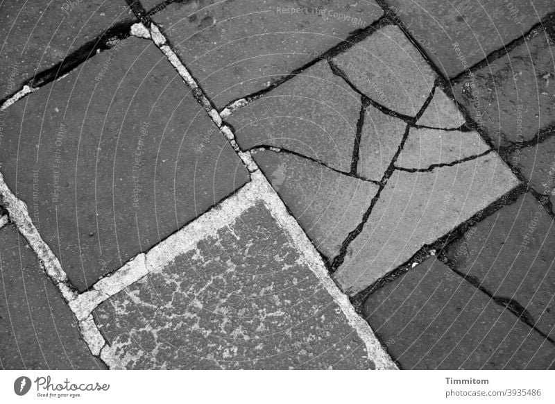Repairs with flair Stone slab interstices cracks Repaired Gray Black & white photo lines Deserted Places