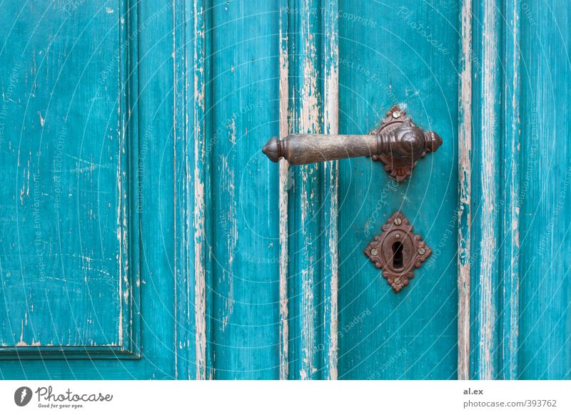 Turquoise Door Wood Metal Living or residing Old Blue Brown White Protection Romance Uniqueness Inspiration Transience Time Destruction Abrasion Colour photo