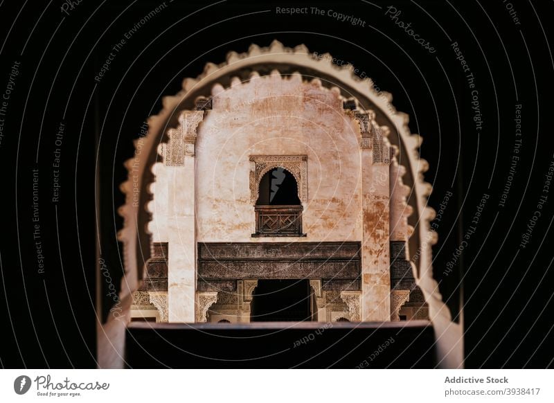 Architecture details of ancient Islamic college in Morocco architecture heritage culture islam arabic ornament window sightseeing monument historic arched