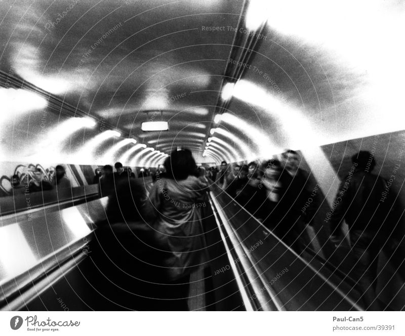 Paris Metro Blur Escalator Haste Tunnel Group Underground Movement Black & white photo