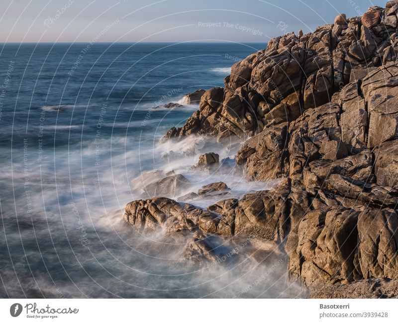 Waves on the Atlantic coast, Galicia, Spain Atlantic Ocean rock Stone Horizon voyage travel Travel photography Long exposure Landscape Nature Exterior shot