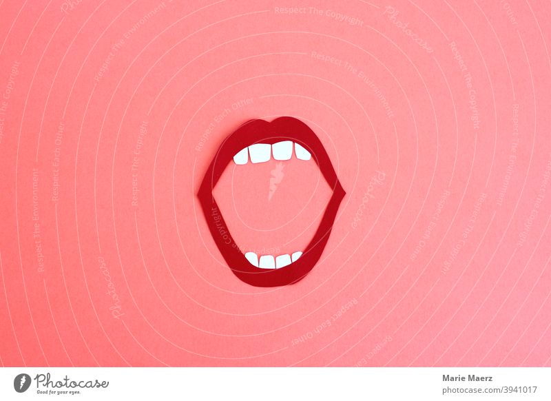 Red mouth open to talk feminine Silhouette Abstract Modern Neutral Background Colour photo paper cut Minimalistic Symbols and metaphors Illustration Loud