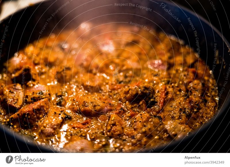 Bhuna Gosht Curry powder indian cuisine Herbs and spices Food Nutrition Colour photo Organic produce Kitchen Lamb Close-up Meat Banquet Pan Food photograph