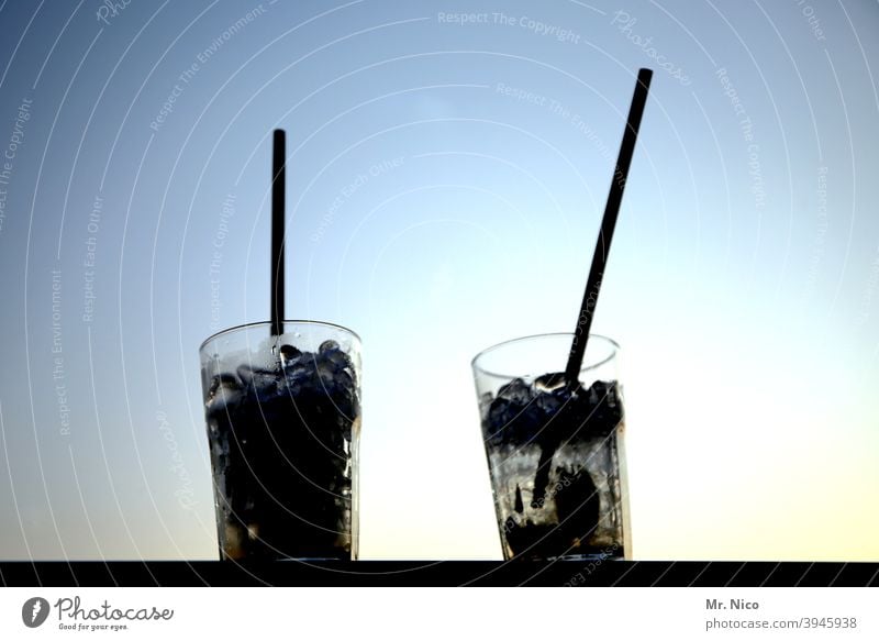 two long drinks with straw Longdrink Cocktail Beverage Glass Cold drink Alcoholic drinks Spirits Fresh Refreshment Drinking Bar Feasts & Celebrations Night life