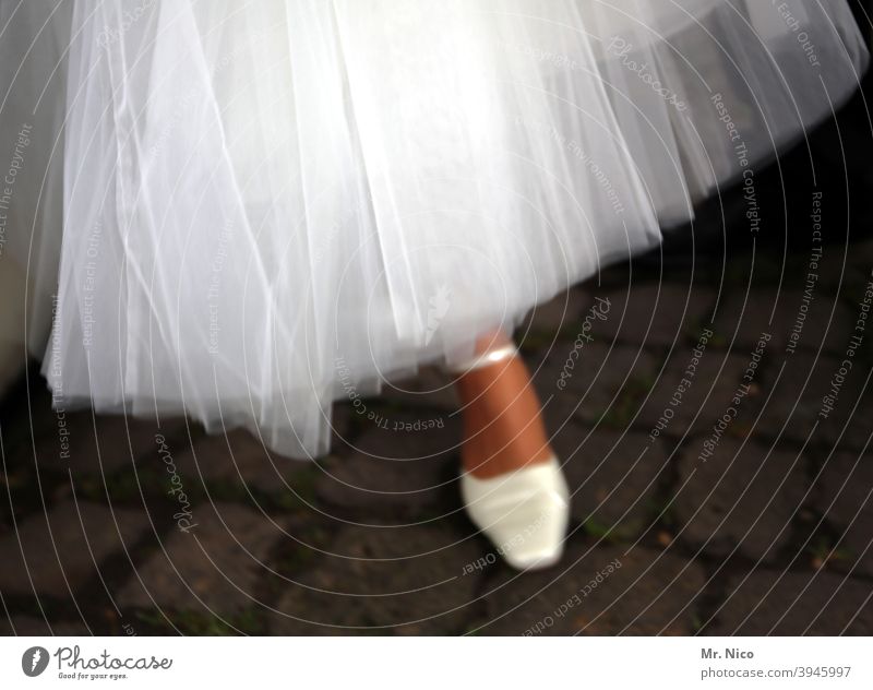 A bride on her way to the wedding ceremony Footwear Dress Ballet shoe Wedding wedding dress Legs Feminine Feet Elegant Chic Style Lifestyle Event High heels