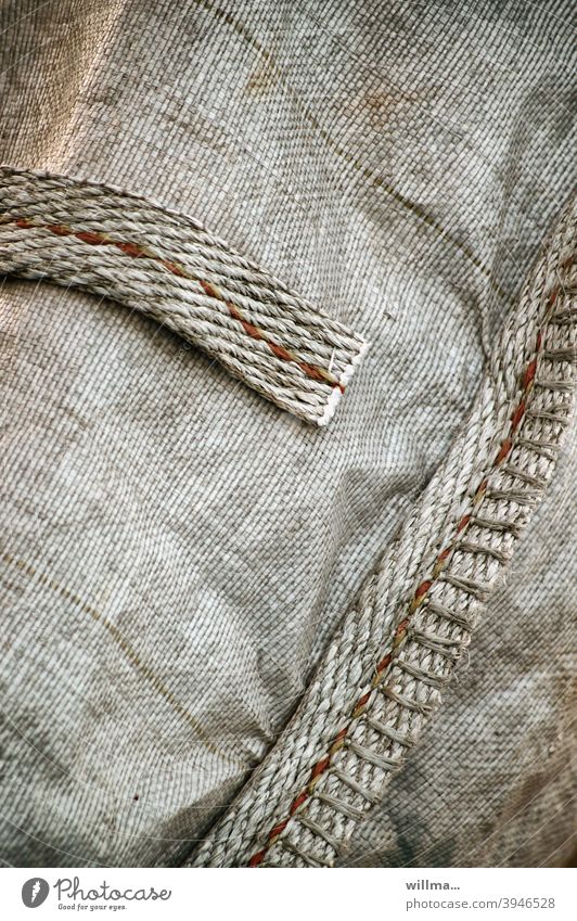 random sample Sack sackcloth Stitching Sling Stitch Jute textile Edge lined needlework Sewing Marginal deposit Cloth Canvas weave Sample Overlook stitch