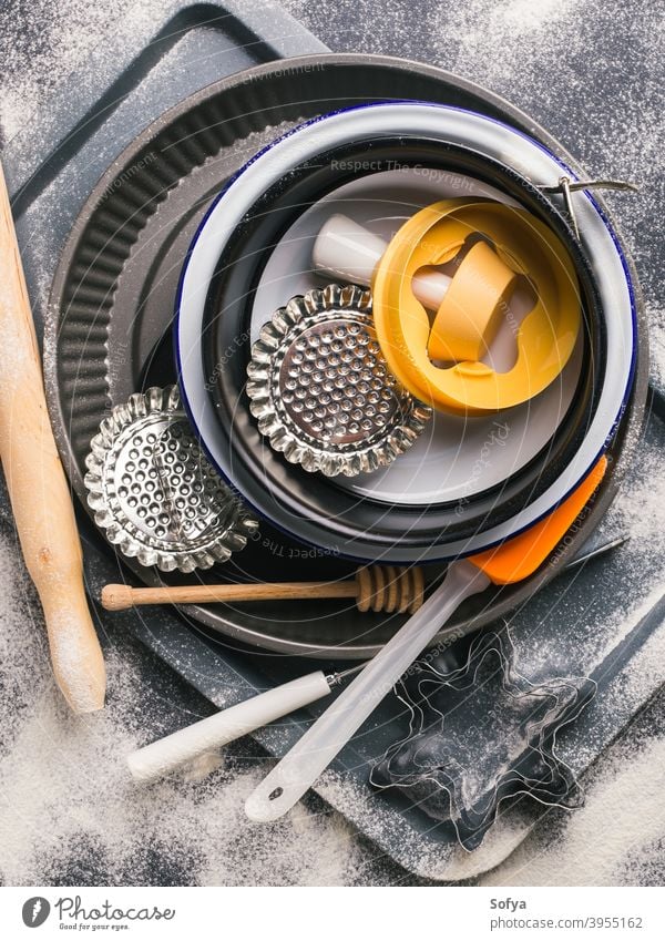 Baking tools and accessories. Christmas dark background - a Royalty Free  Stock Photo from Photocase