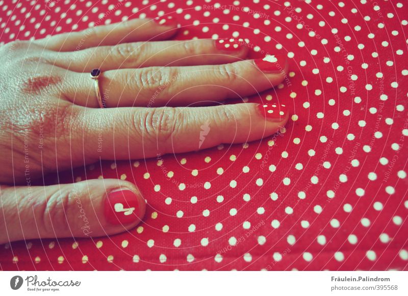 Dot. Hand Fingers Hip & trendy Kitsch Crazy Red Creativity Ring Nail polish Tablecloth Cloth Point Wrinkle Musical notes Heart Lie Touch Beautiful Body art Hide