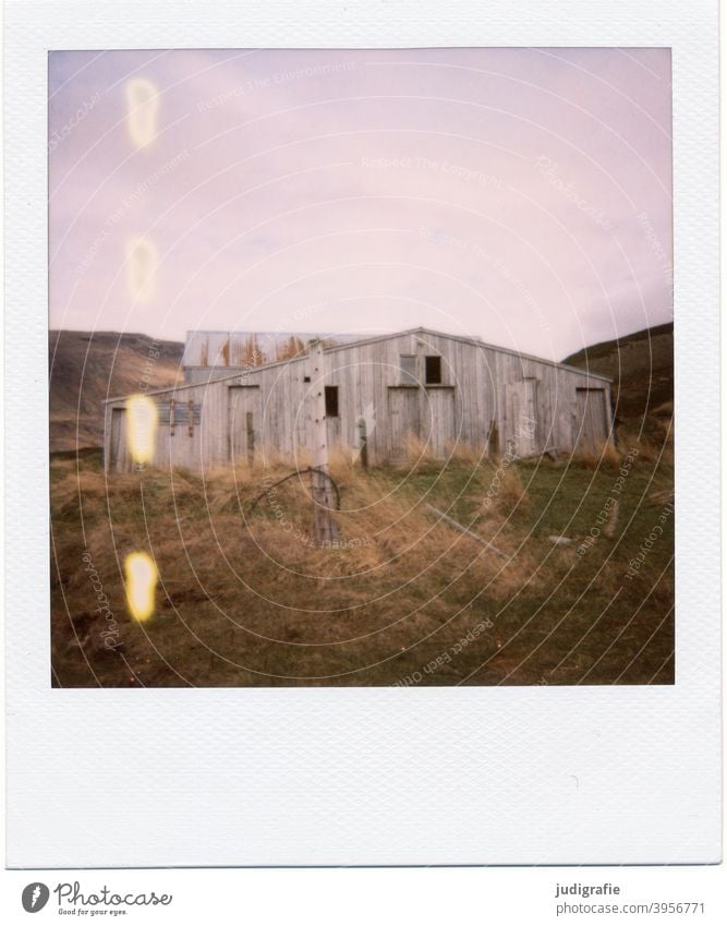 Icelandic house on Polaroid House (Residential Structure) Hut Flake Barn Wood door Window Entrance Loneliness Nature Deserted Building