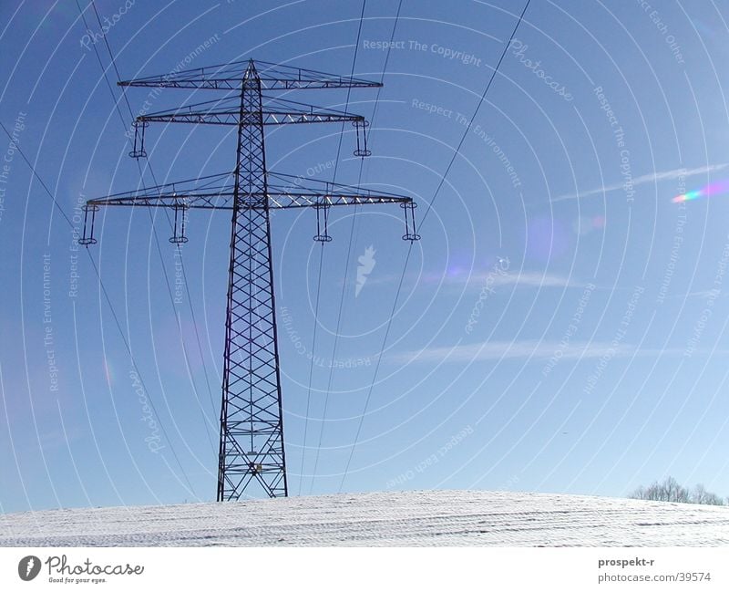 Electricity 03 White Hill Steel Electrical equipment Wire Cable Technology Energy industry Sky Sun Blue Snow Mountain Electronics