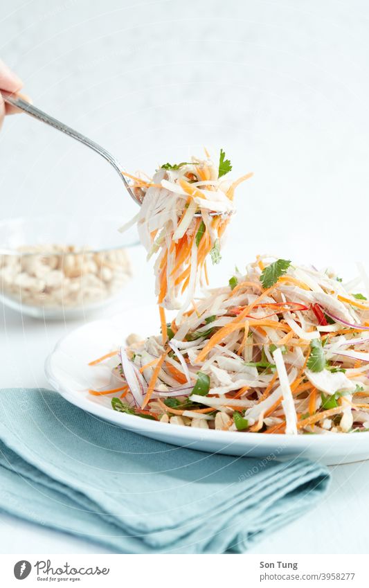 Chicken salad with carrot and various vegetables vietnamese cooking white light chicken meat healthy coriander