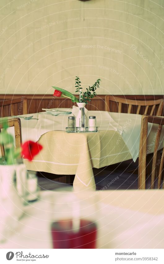 Contemporary History | The table is set, please take a seat stylish '60s 50s Wood panelling Retro Gloomy Lifestyle Photos of everyday life Colour photo Simple