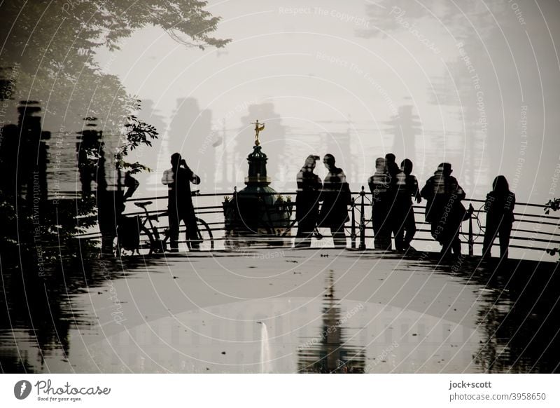 mirrored cast iron visitors in carp pond Tourist Attraction Historic Lanes & trails Reflection World heritage Silhouette Park Inspiration Double exposure Pond