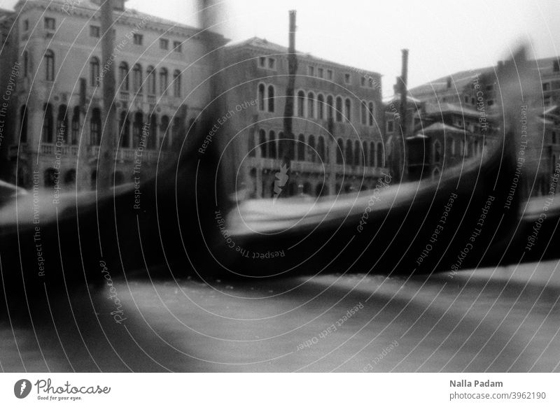 Venetian gondolas Analog Analogue photo black-and-white Grand Canal Venice Venezia Italy motion blur