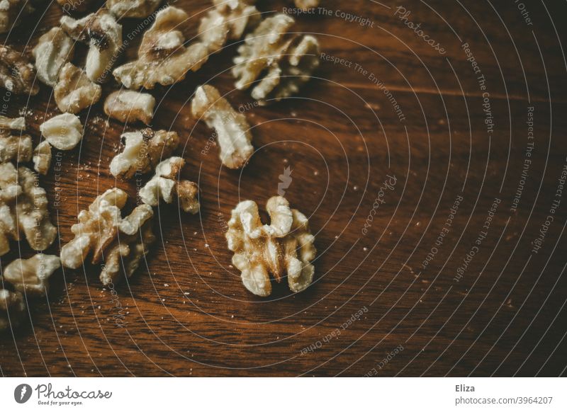 Walnuts on wood Wood Food salubriously Snack Rustic peeled shelled