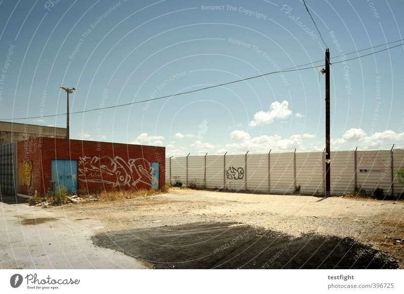 funky broadway Industry Port City Outskirts Deserted Industrial plant Factory Wall (barrier) Wall (building) Street Graffiti Dirty Hot Town Loneliness Crisis