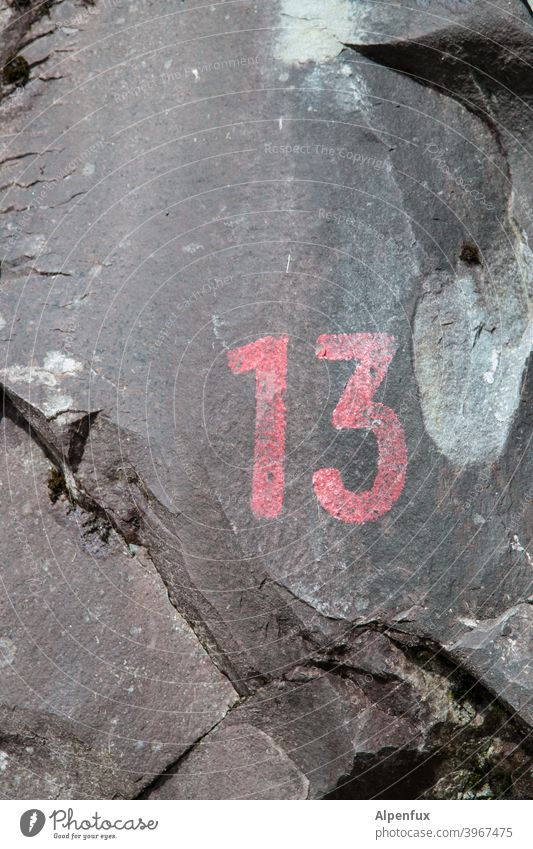 13. thirteen Friday 13 Digits and numbers Popular belief Colour photo Exterior shot Deserted Day Sign Unlucky number Wall (building) Detail misfortune Happy