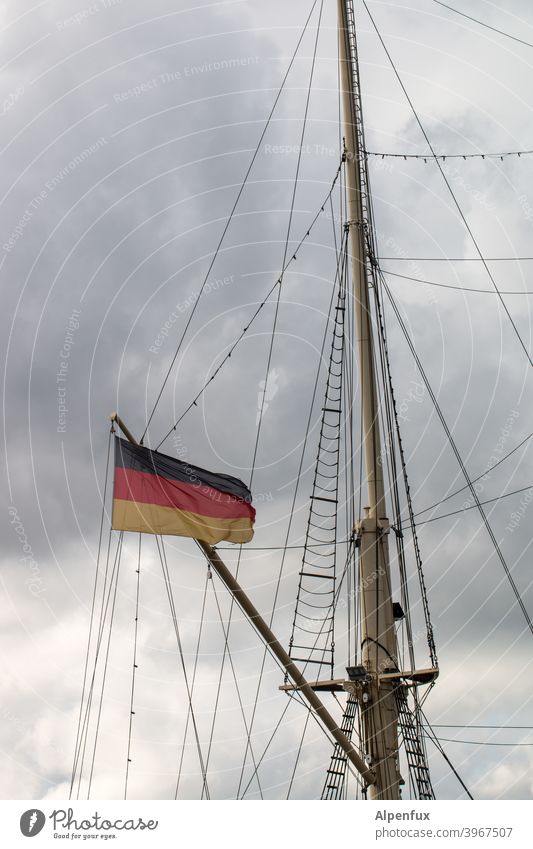 patriotic involvement Rigging Sailing ship Exterior shot Navigation German Flag Patriotism Germany Ensign Wind Deserted Politics and state flag Colour photo