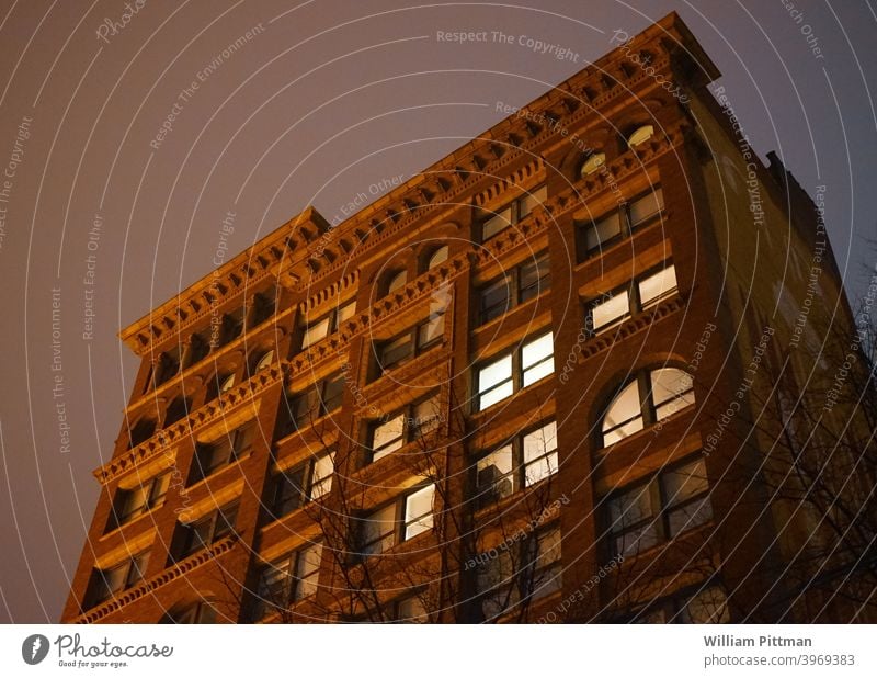 Building Lights Night City Night shot Architecture Illuminate Exterior shot High-rise Colour photo Spooky Fog Town Moody Dark modern structure photography