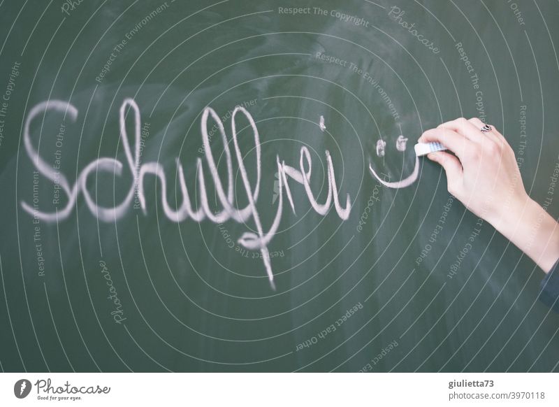 free from school :) | written with chalk on the blackboard unschooled Day Central perspective Colour photo Green Education Study Classroom School Blackboard