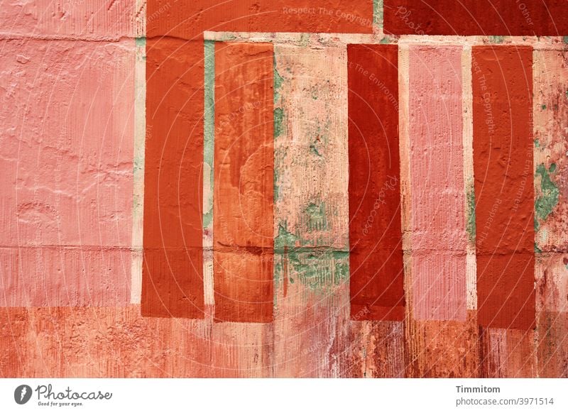 Castle wall with a lot of color Wall (barrier) Stone Old Colour Stripe Red peeled off Wall (building) Structures and shapes Facade Red tones Colour photo