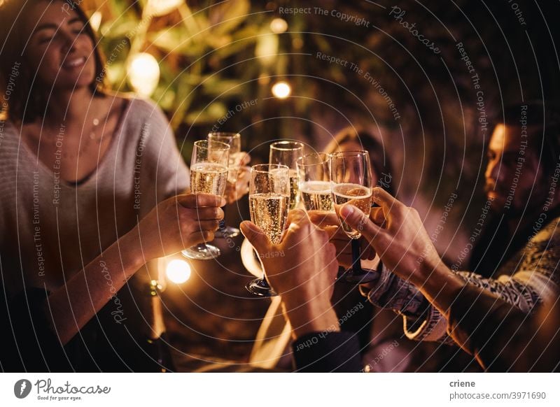 group of people cheering and celebrating with champagne glasses at party together 4th of july People Smiling Togetherness alcohol bar beautiful celebration