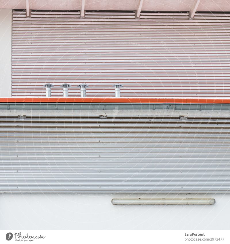Red Line Facade Metal lines Stripe Gray White Ventilation Lamp Design Style Graph Graphic background Abstract Wall (building) Wall (barrier)