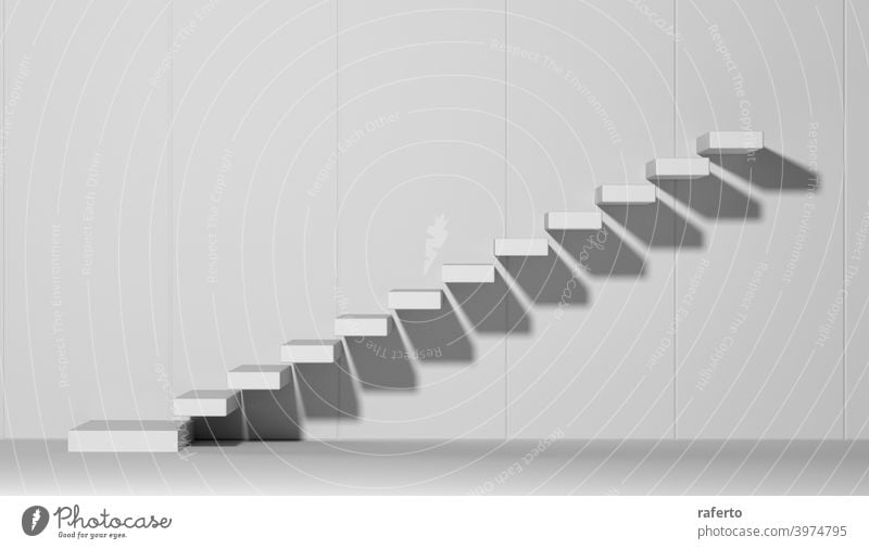 Ascending stairs abstract white 3d illustration staircase wall background success ladder business empty floor concept construction architecture achievement